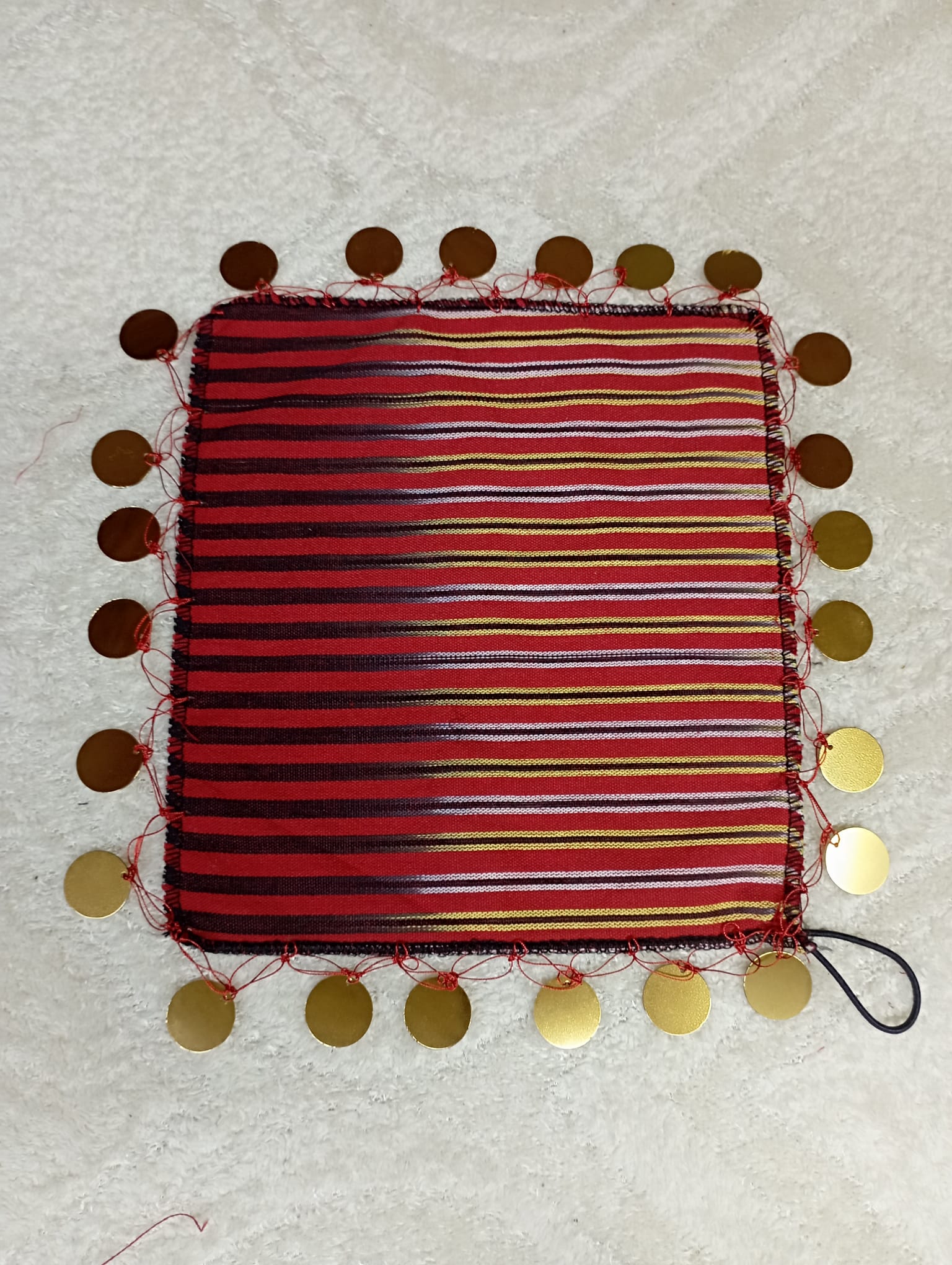 çizgilipullumendil KINA DÜĞÜN İÇİN KEŞAN KUMAŞ MENDİL ÇİZGİLİ PULLU 22X22 CM 5 ADET - Görsel 1